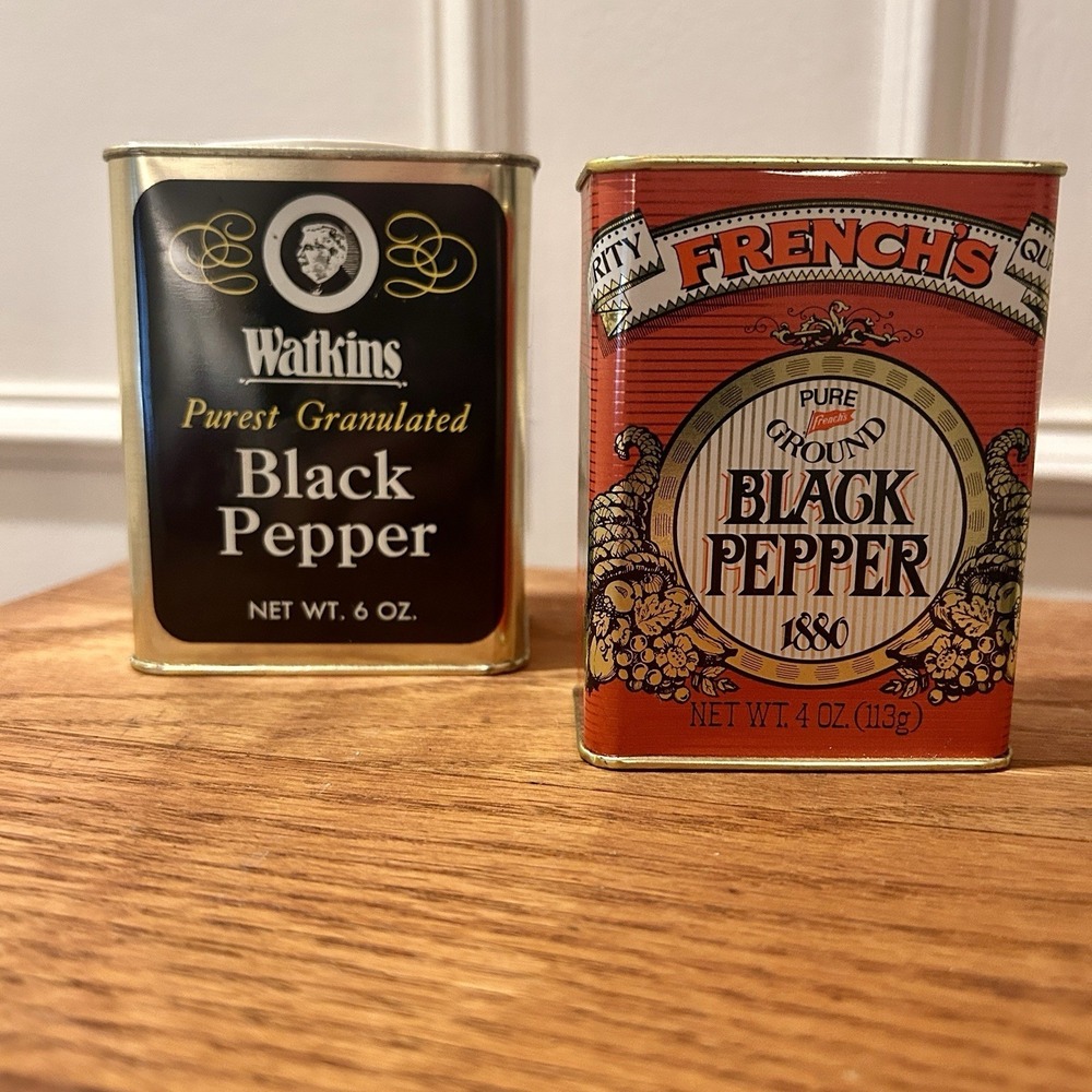 Set of 2 Vintage Pepper tins - Watkins / French's 100 year anniversary 1980